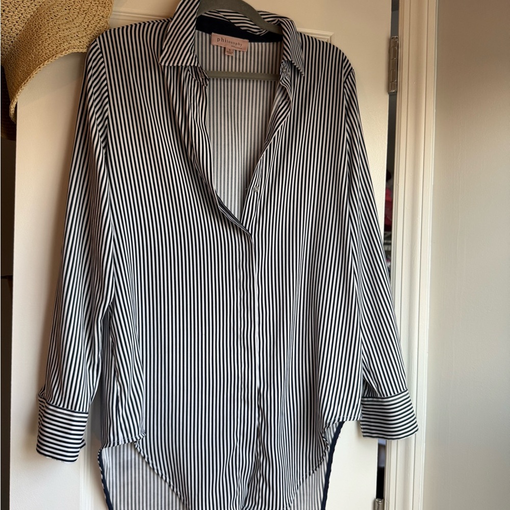 Philosophy Navy and White Striped Shirt